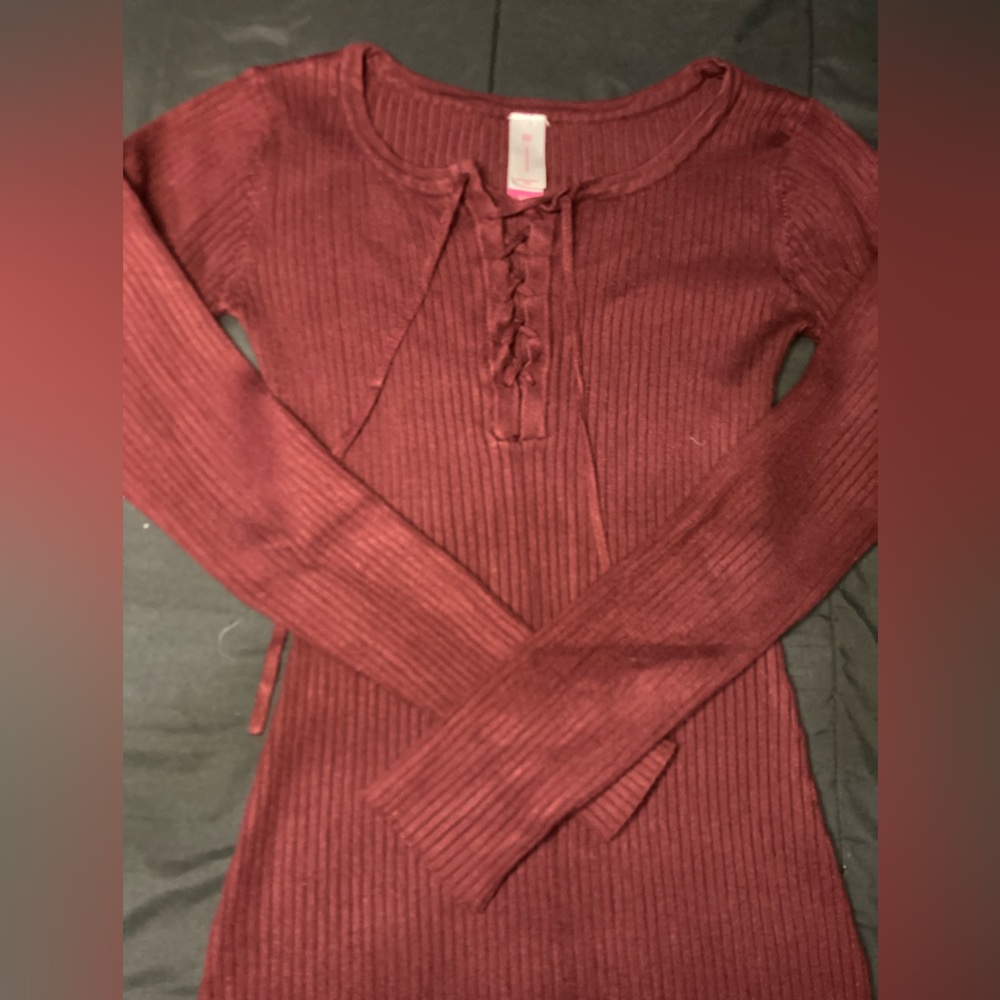 Short burgundy sweater dress